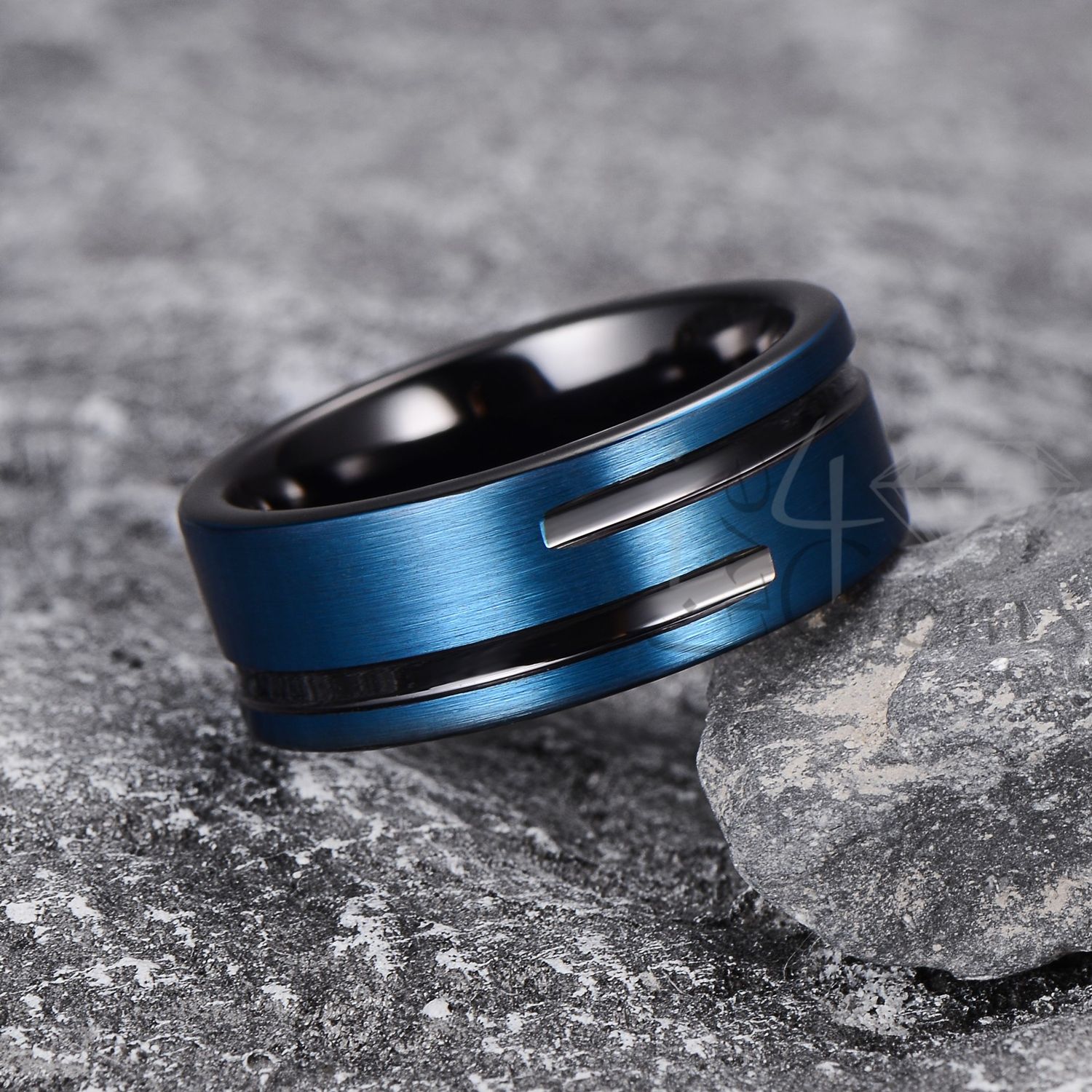 Tungsten Carbide Black Inlay Blue Band