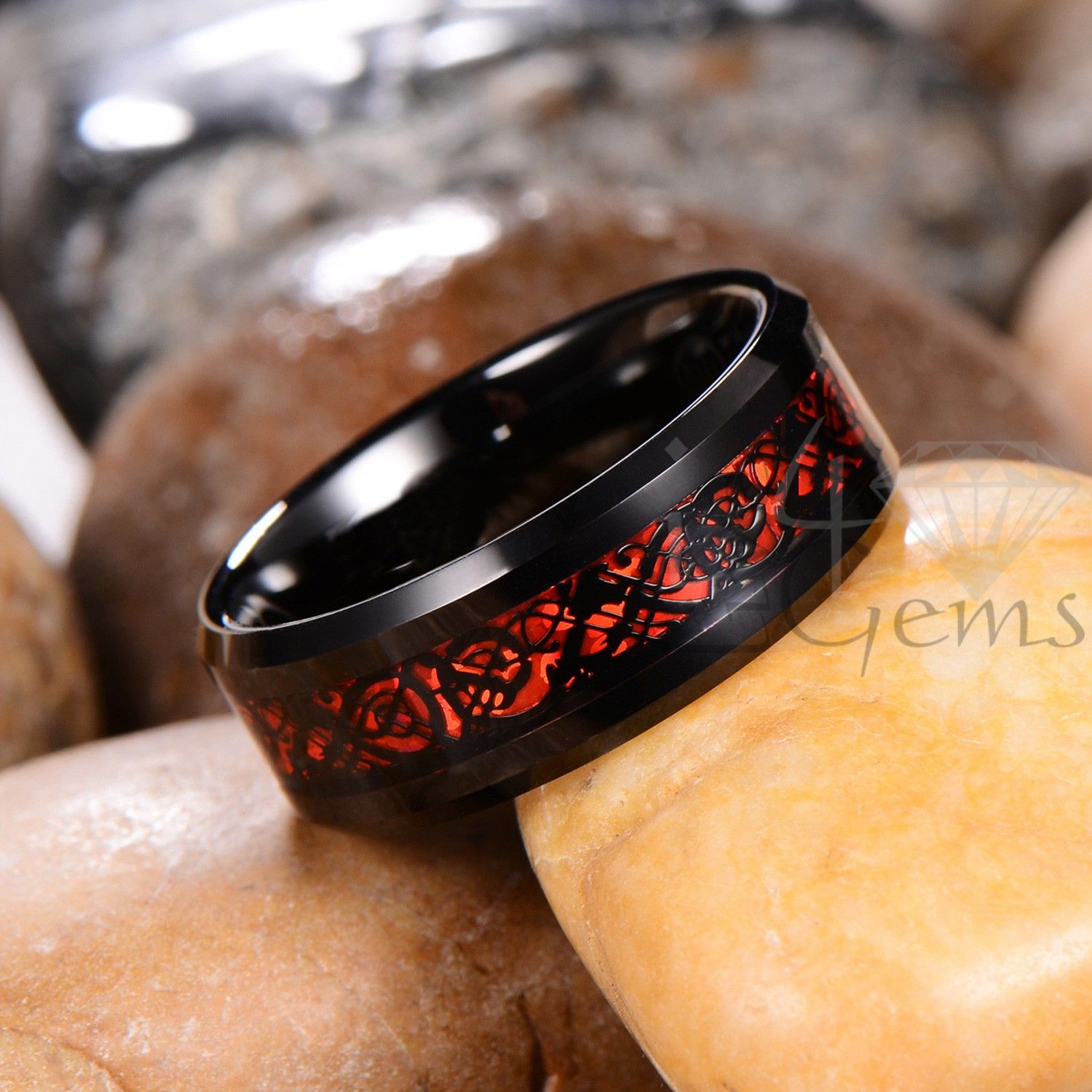Tungsten Carbide Red Pattern Black Band