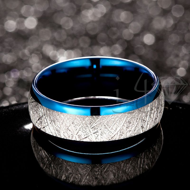 Tungsten Carbide Blue w Silver Frost Band