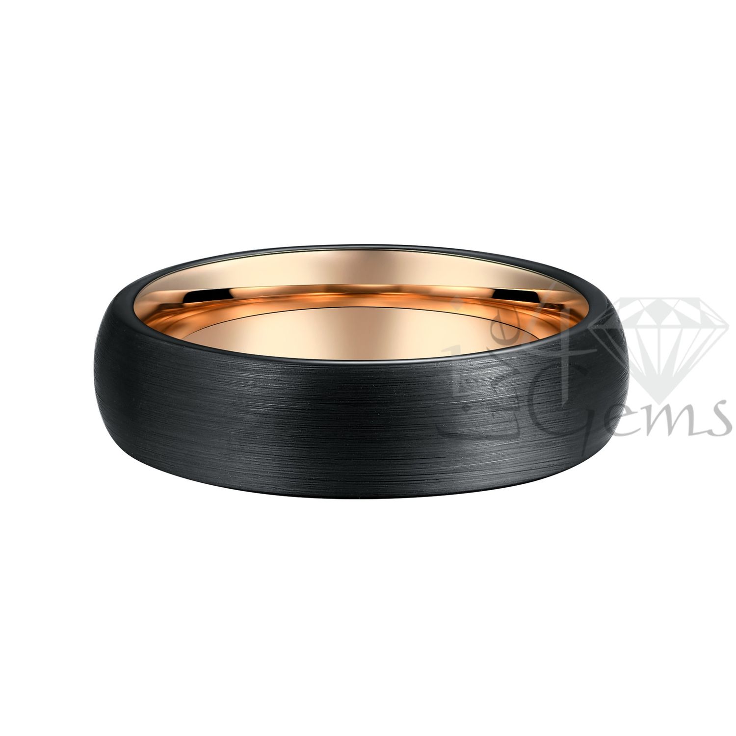 Tungsten Carbide Matte Black w Polished Rose Gold Band 6mm