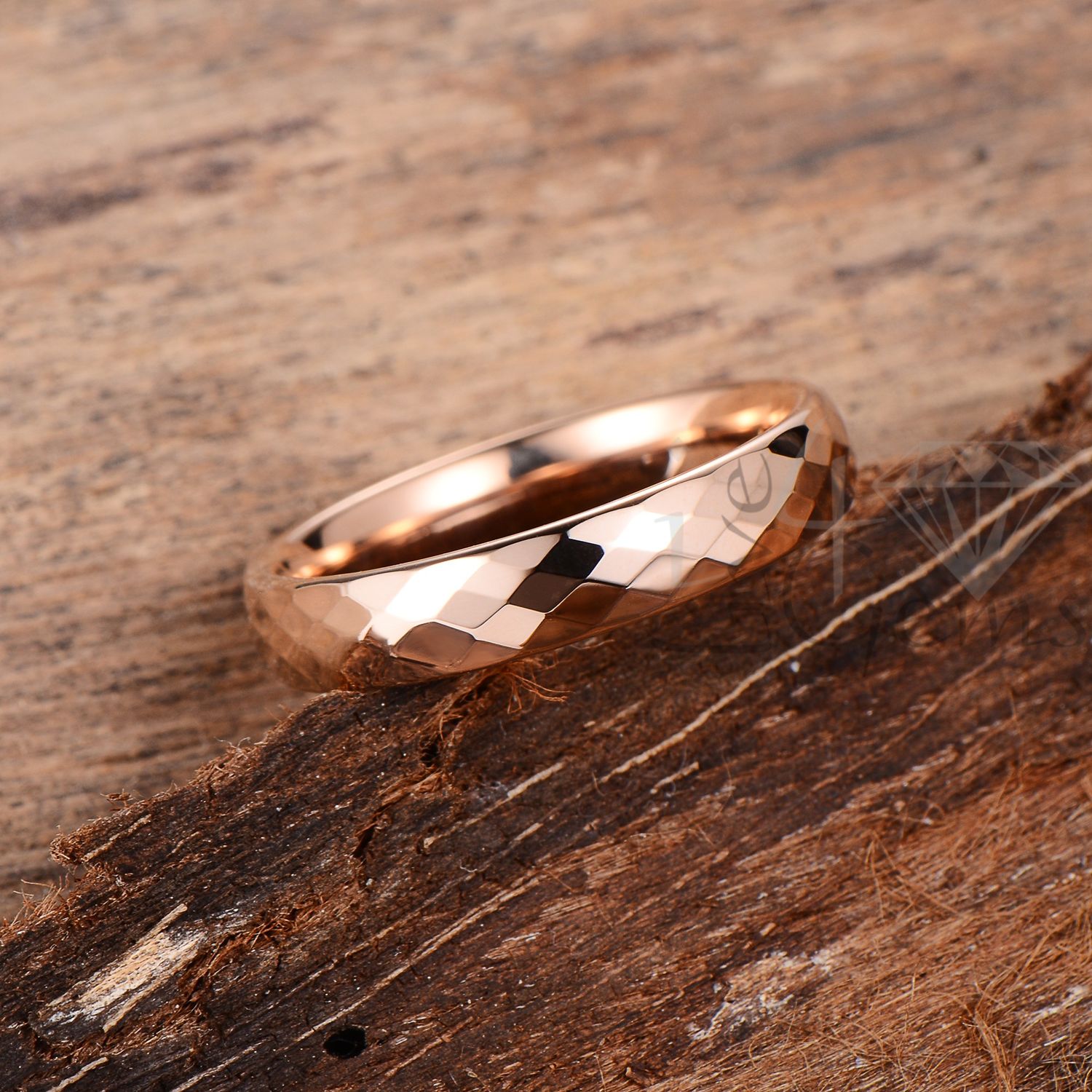 Tungsten Carbide 4mm Diamond Cut Rose Gold Band