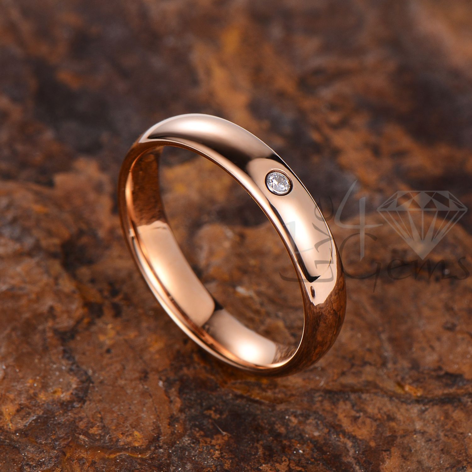 Tungsten Carbide CZ Rose Gold Band 4mm