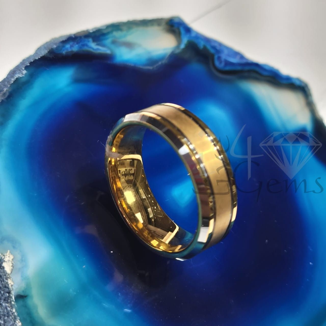 Tungsten Carbide Gold w Silver Lines Band