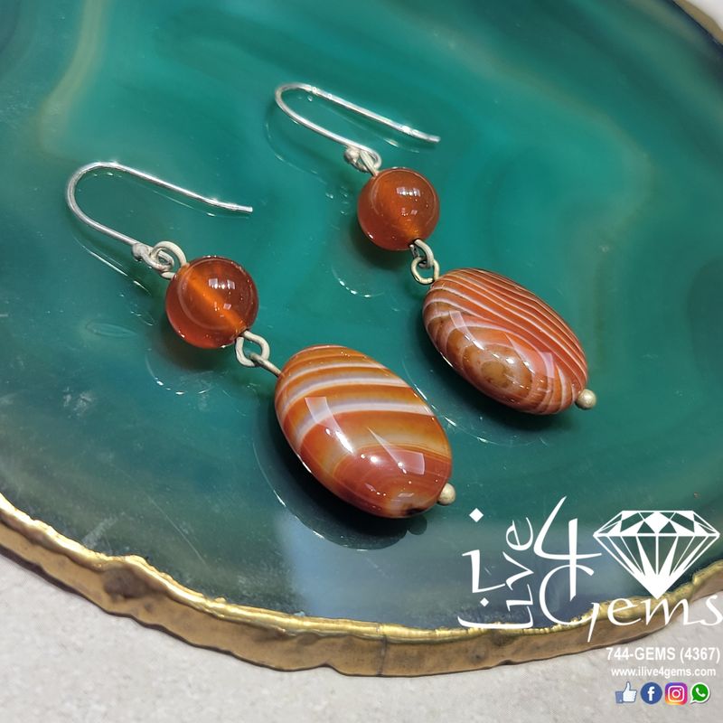 Genuine Oval Carnelian Drop Down Earring