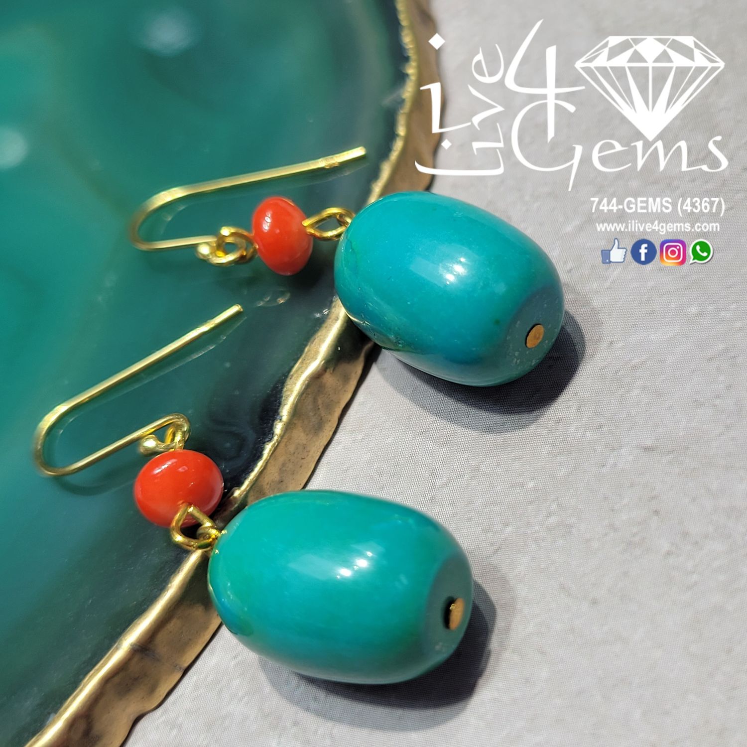 Magnesite and Coral Silver Earring