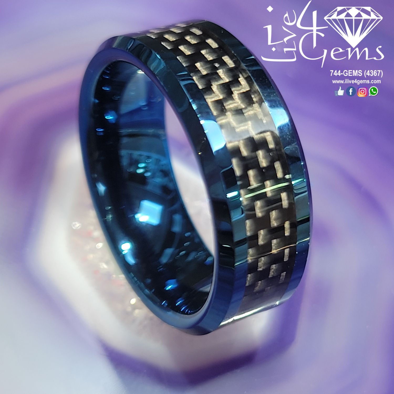 Tungsten Carbide Blue Carbon Fiber Pattern