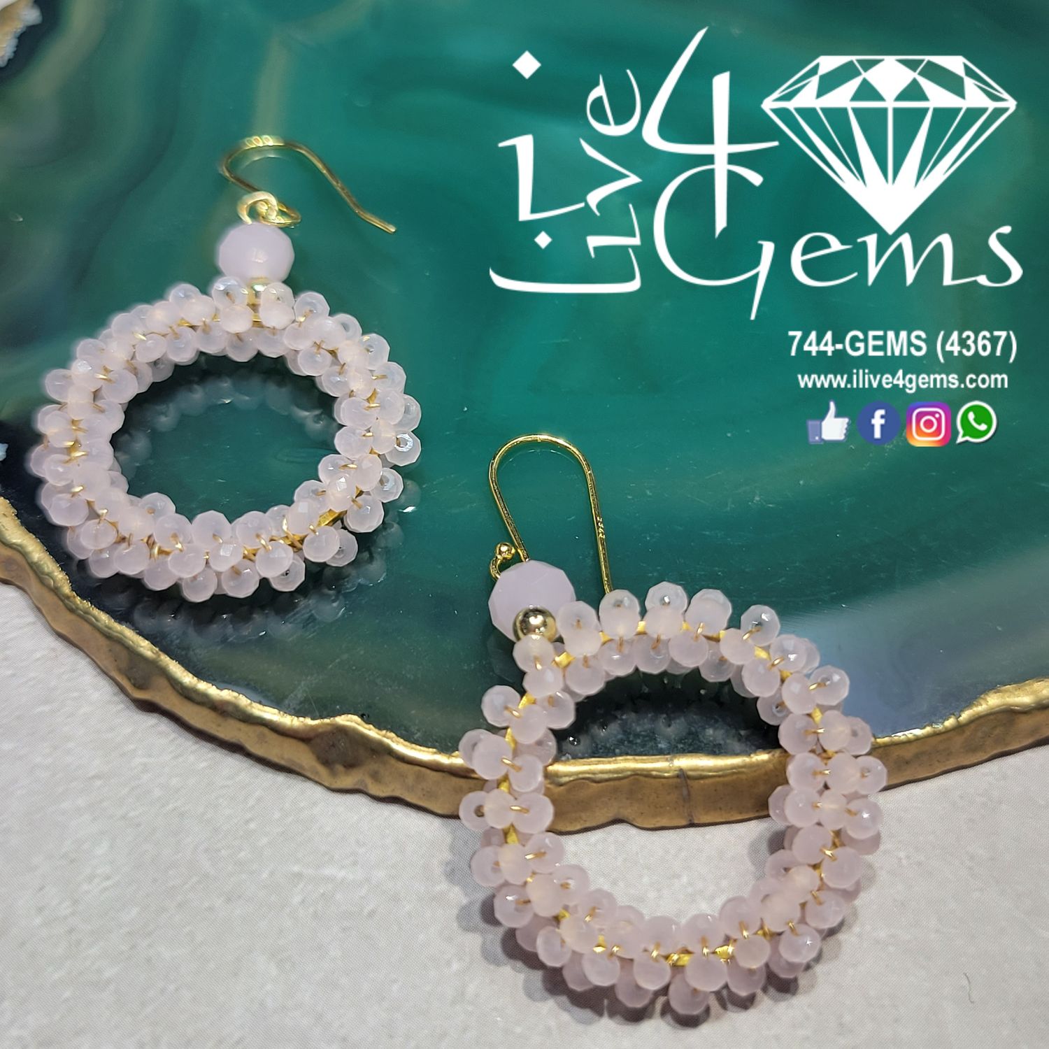 Silver/Vermeil Hand Beaded Petite Crystals Hoop Earring