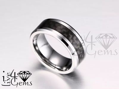 Tungsten Carbide Silver Carbon Fiber Band
