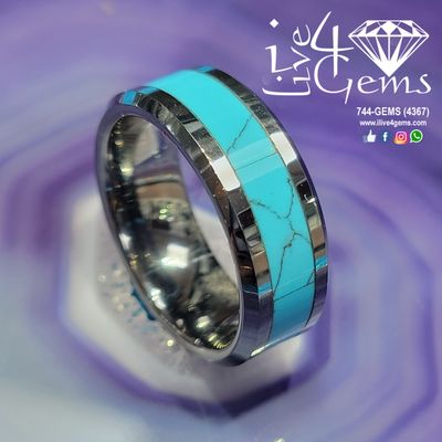 Tungsten Carbide Turquoise Silver Band