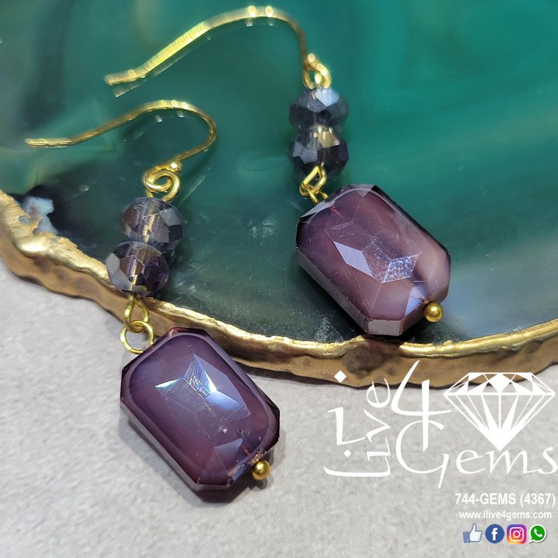 Genuine Amethyst and Crystal Silver Vermeil Earring