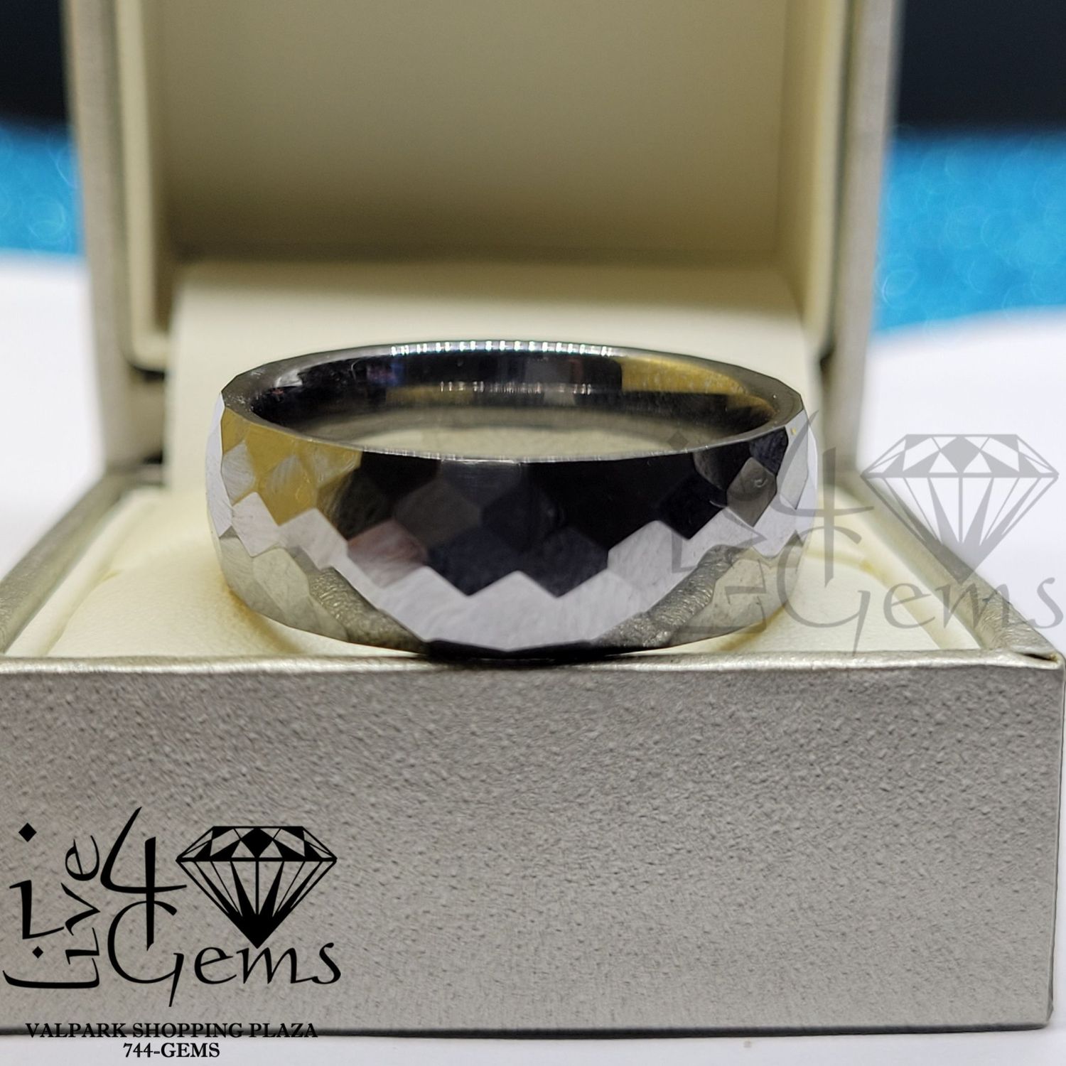 Tungsten Carbide Silver Honeycomb Band