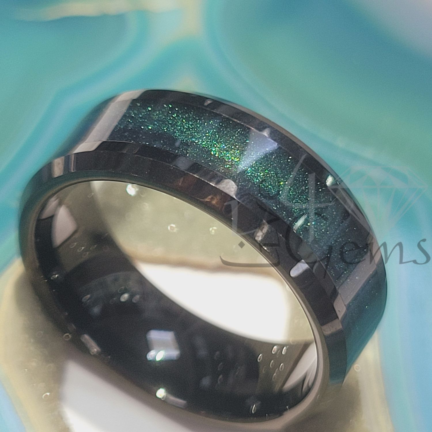 Tungsten Carbide Green Galaxy Black Band