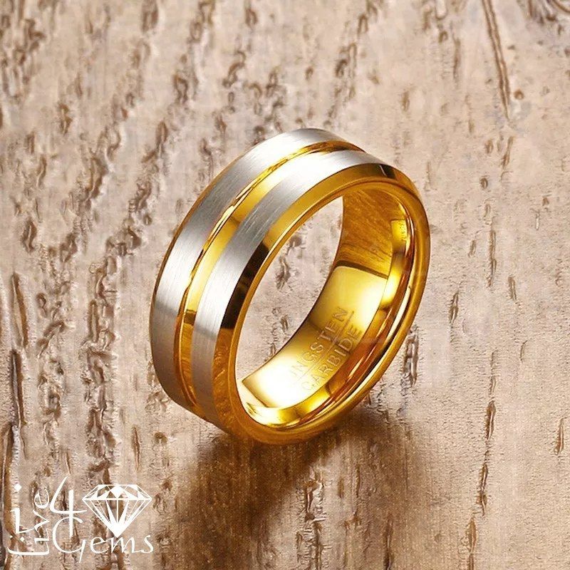 Tungsten Carbide Gold/Silver Line Band