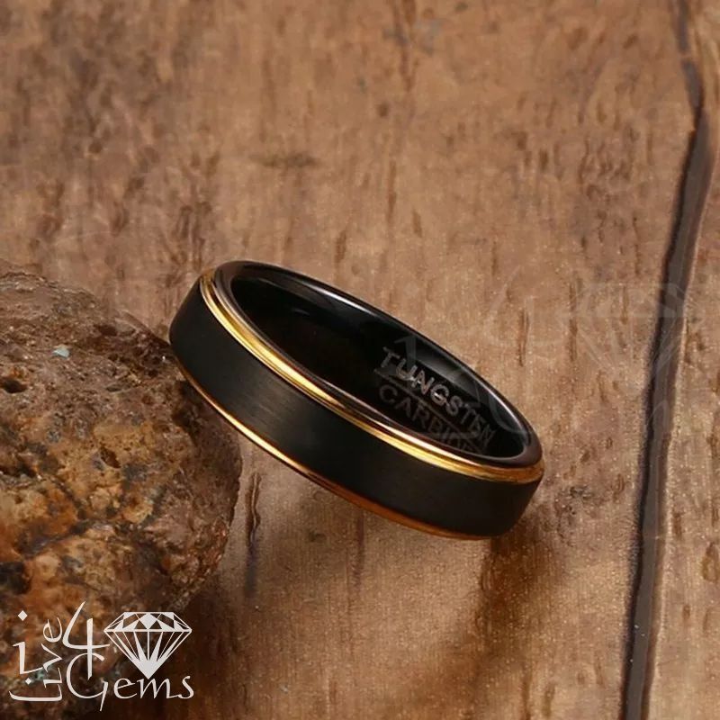 Tungsten Carbide Gold Edged Black Band 5mm