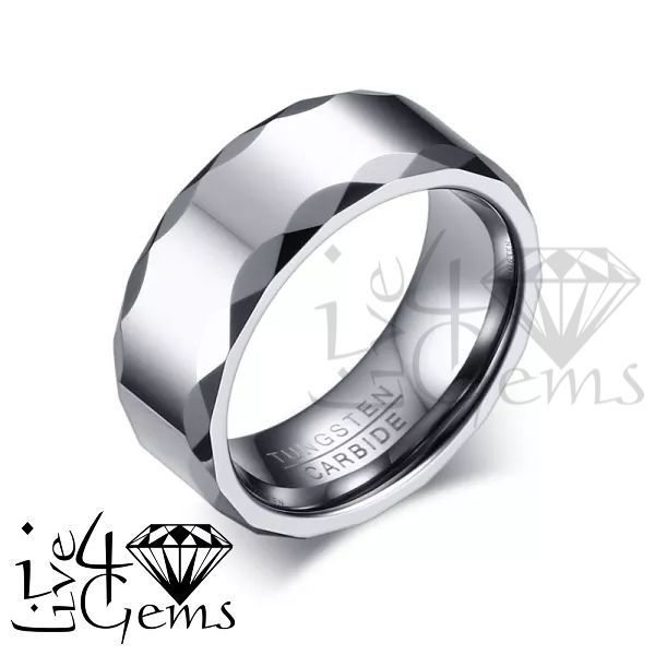 Tungsten Carbide Diamond Cut  Edge Silver Band