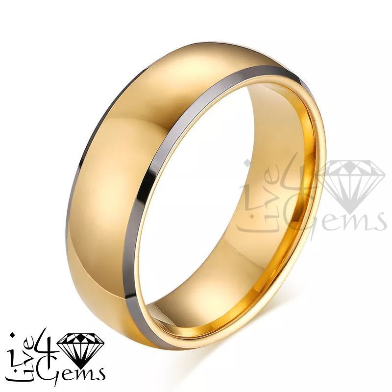 Tungsten Carbide Polished Gold w Silver Edge Band 