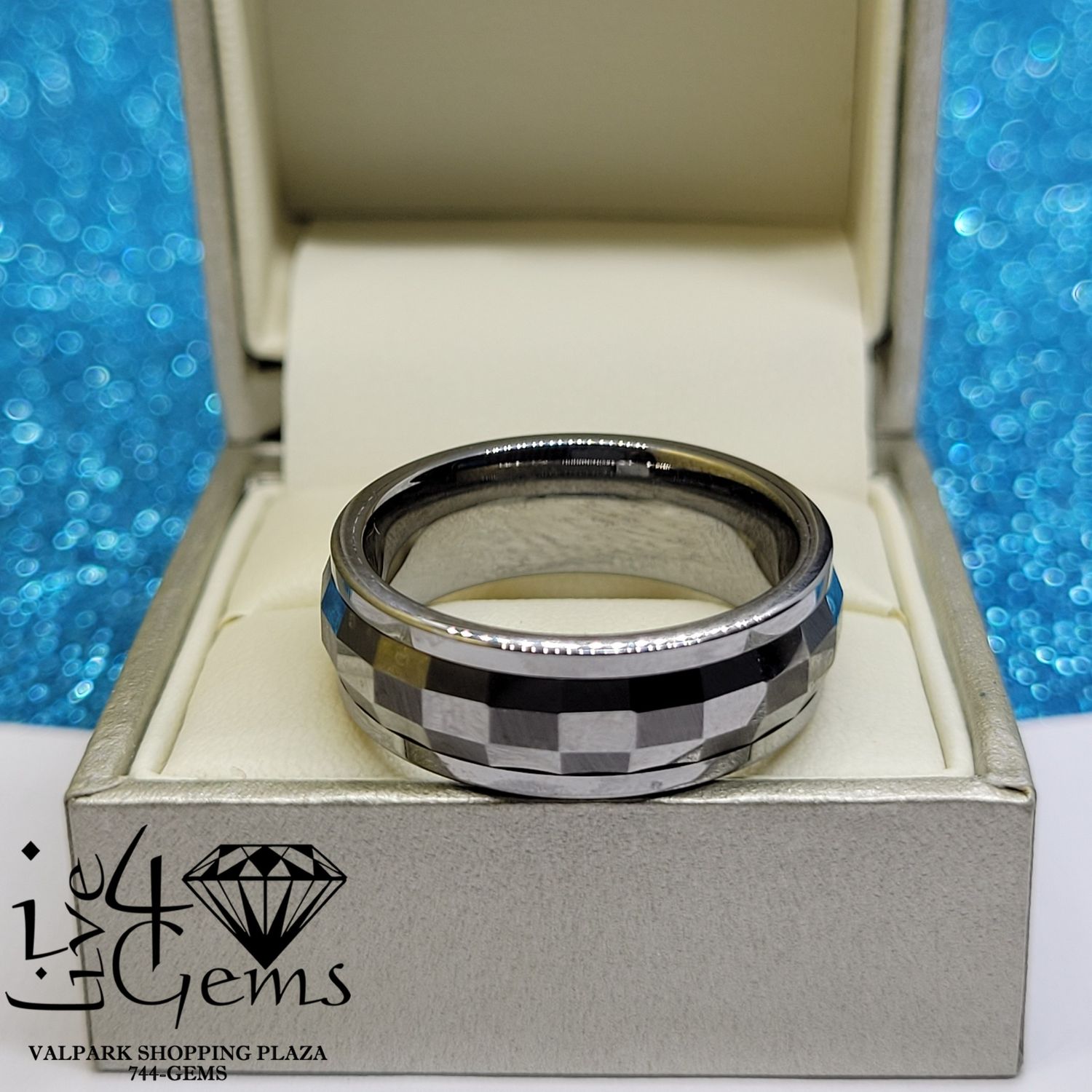 Tungsten Carbide Silver Diamond Cut Spinner Band