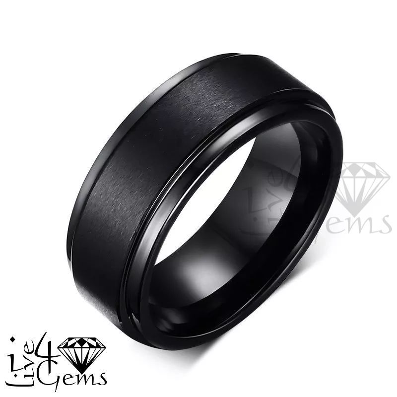 Tungsten Carbide Matte Black Polished Edge Band 8mm