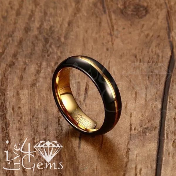 Tungsten Carbide Gold w Glossy Black Band 6mm