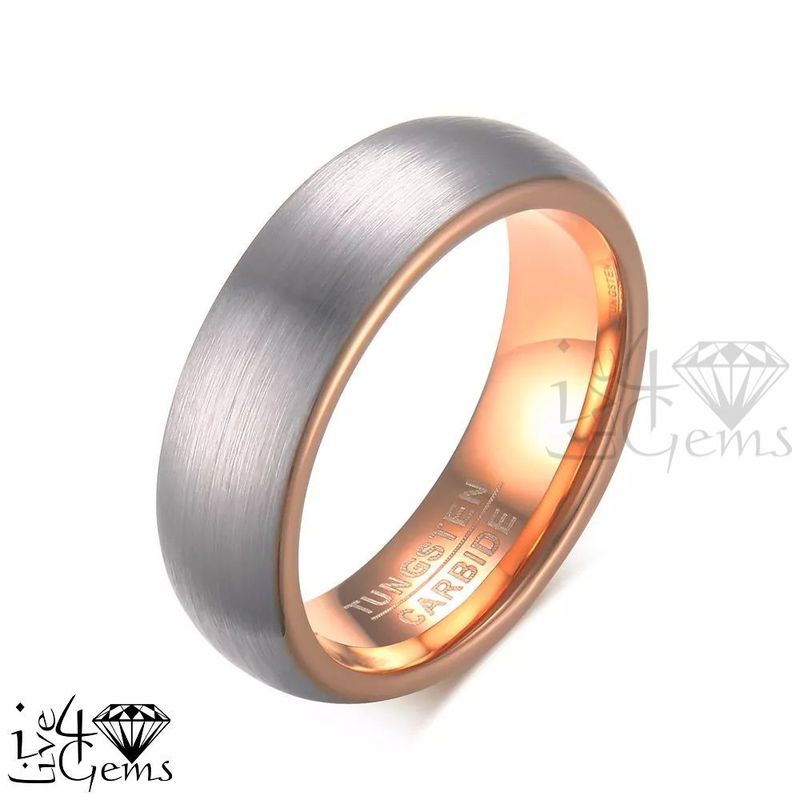 Tungsten Carbide Rose Gold w Matte Silver Band 6mm