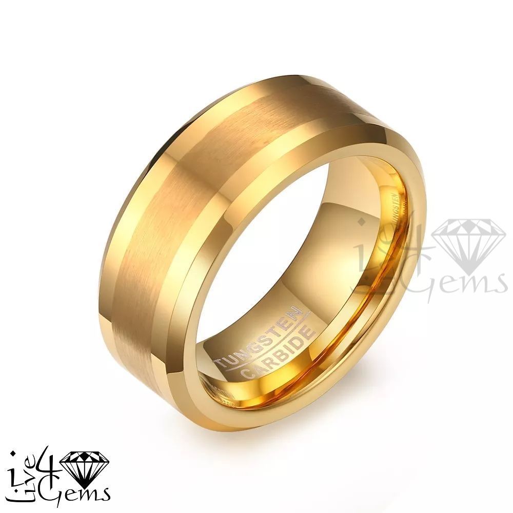 Tungsten Carbide Gold Inlay Matte Stripe Band