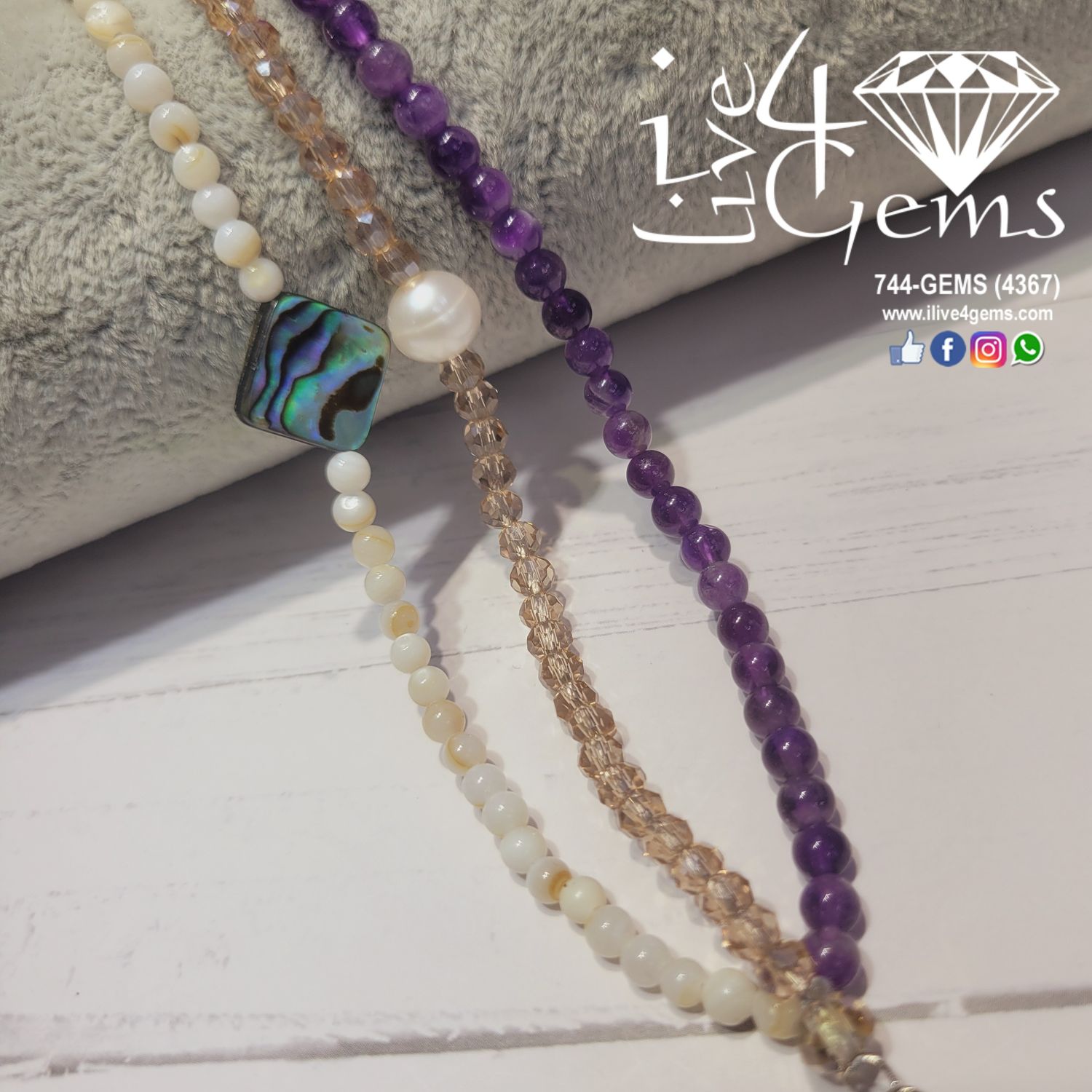 Amethyst and Mother of Pearl Multi-Strand Bracelet
