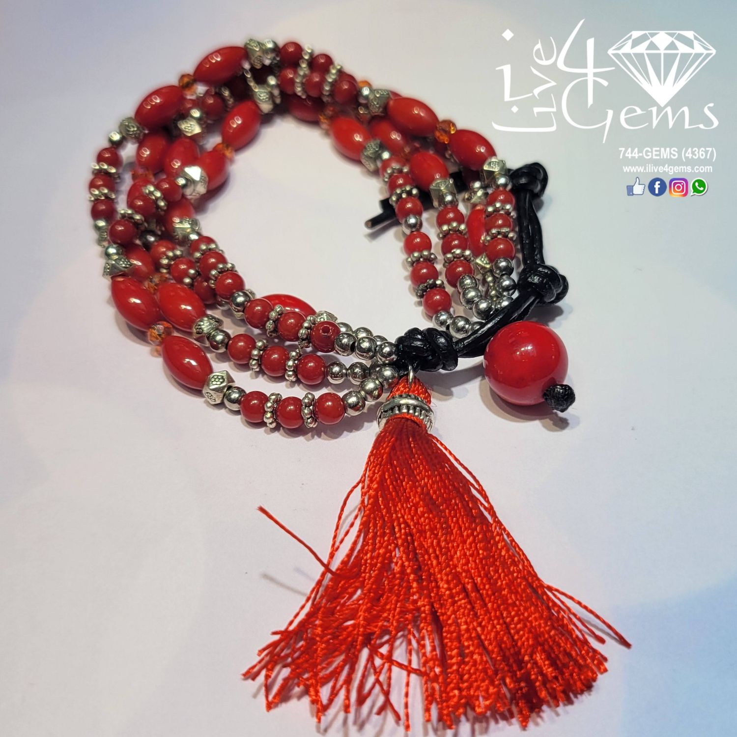 Adjustable Red Coral Multi-Strand Bracelet