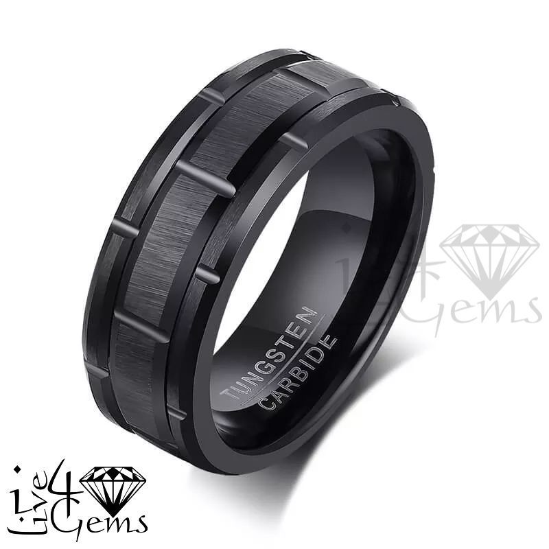 Tungsten Carbide Brick Pattern Black Band