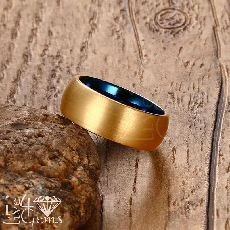 Tungsten Carbide Blue Inlay w Gold Band