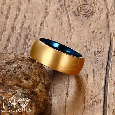 Tungsten Carbide Blue Inlay w Gold Band