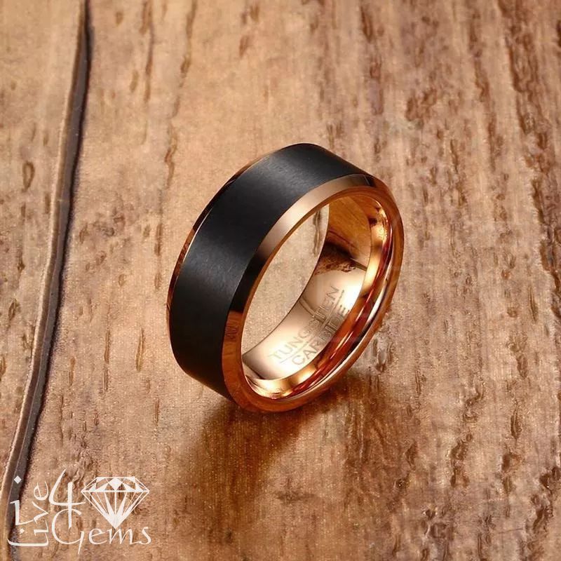 Tungsten Carbide Rose Gold Inlay Band 8mm