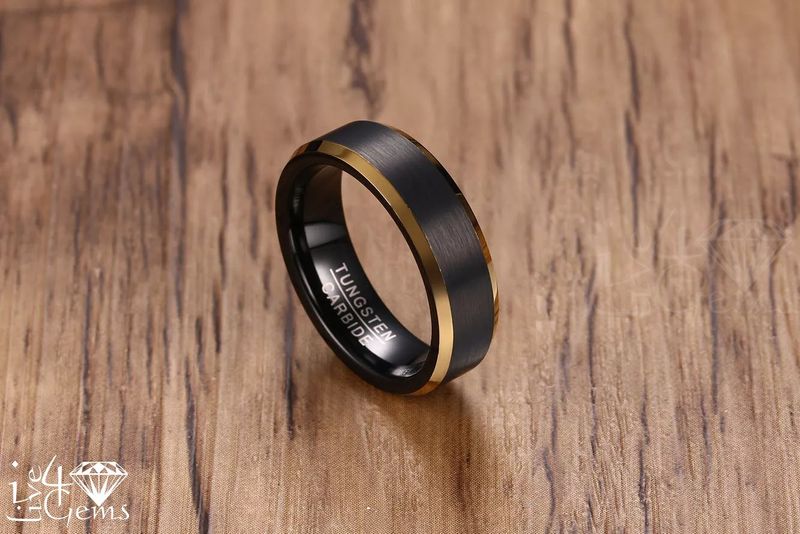 Tungsten Carbide Gold Edged Black Matte Band 6mm