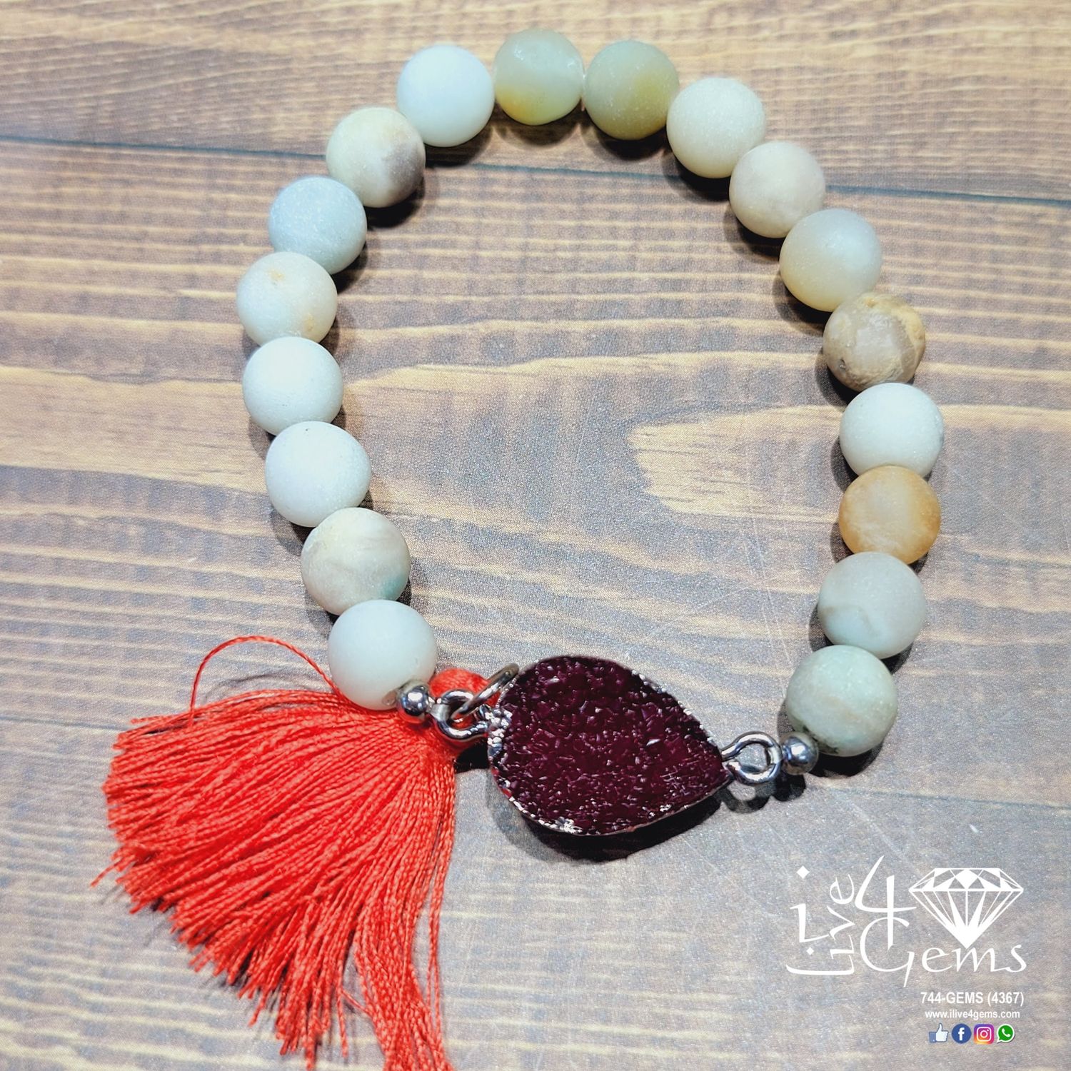 Matte Amazonite Druzy Tassel Bracelet Red