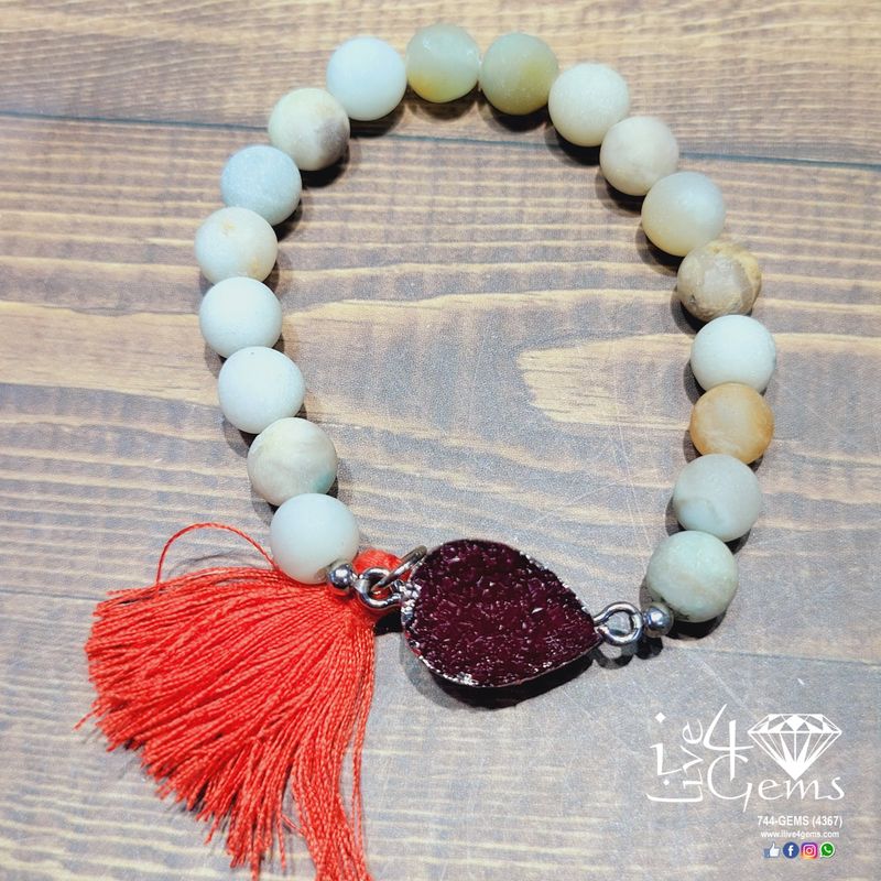 Matte Amazonite Druzy Tassel Bracelet Red
