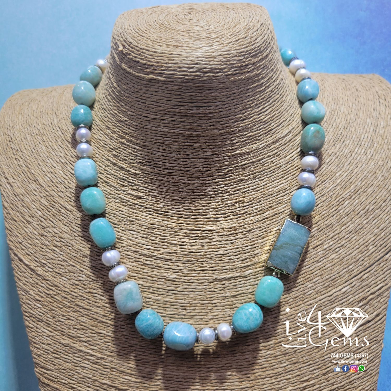 17.5&quot; Pearl and Russian Amazonite Necklace