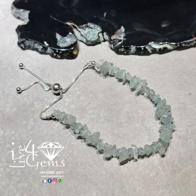 Silver Gemstone Cluster Bolo Bracelet Aquamarine