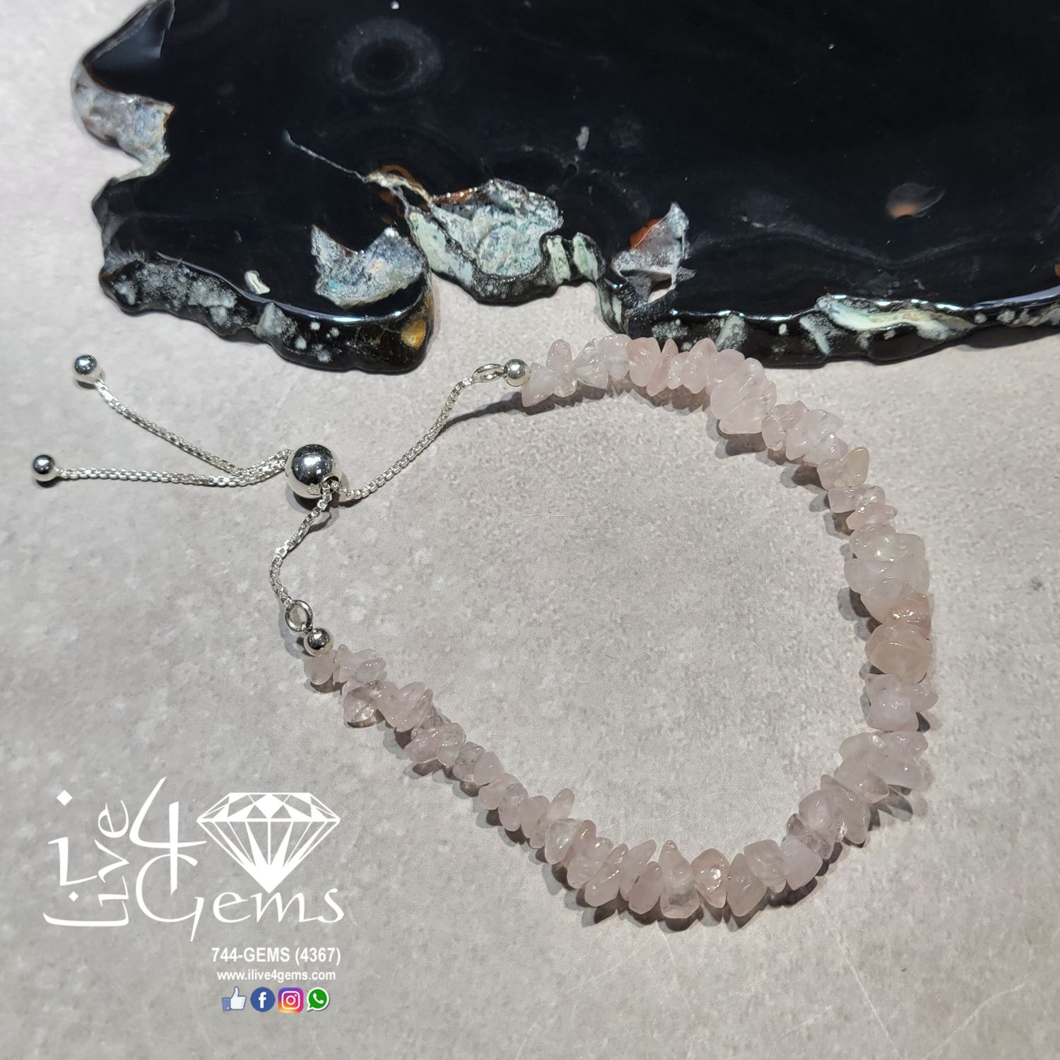 Silver Bead Cluster Bracelet Rose Quartz