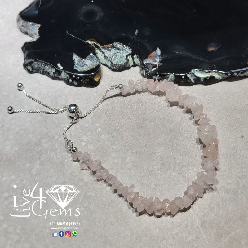 Silver Bead Cluster Bracelet Rose Quartz