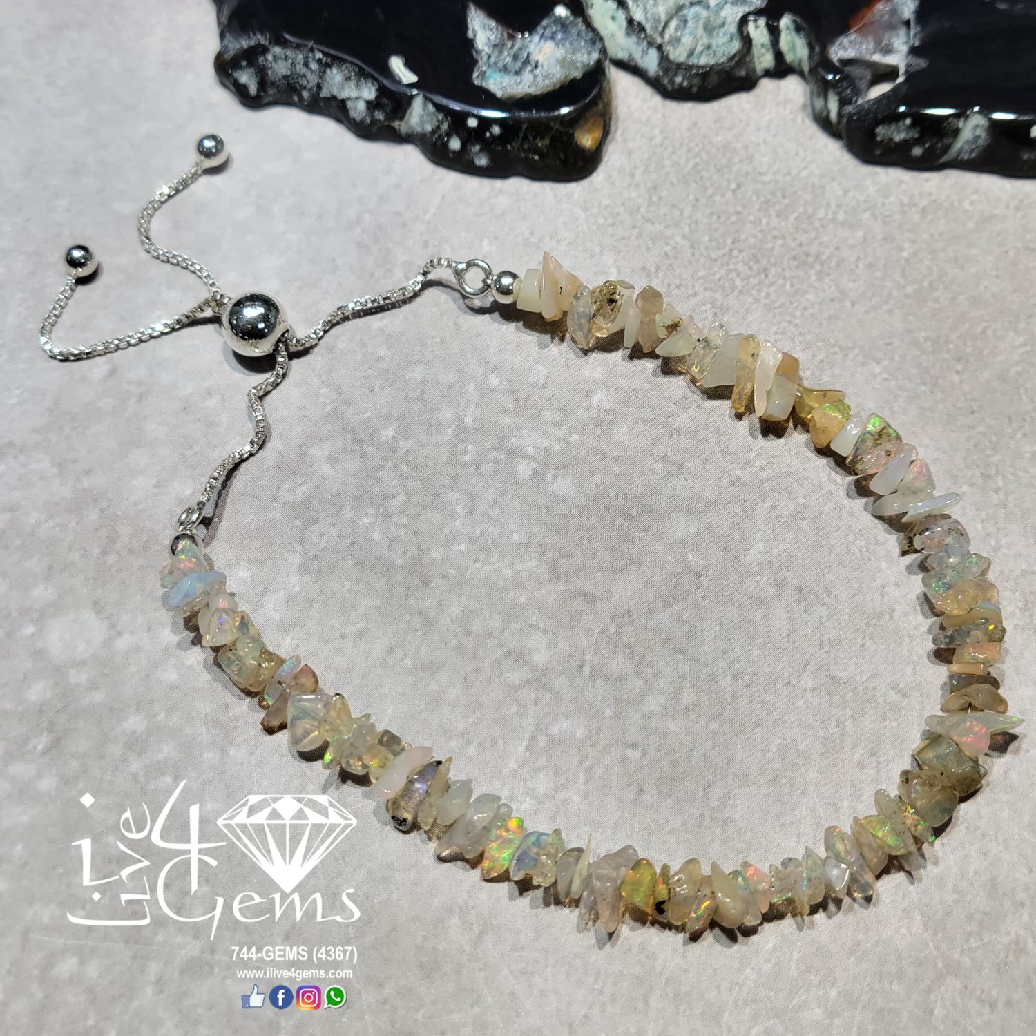 Silver Bead Cluster Bracelet Opal