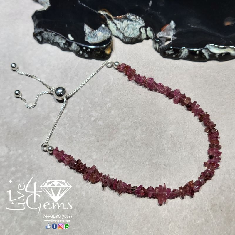 Silver Bead Cluster Bracelet Pink Tourmaline