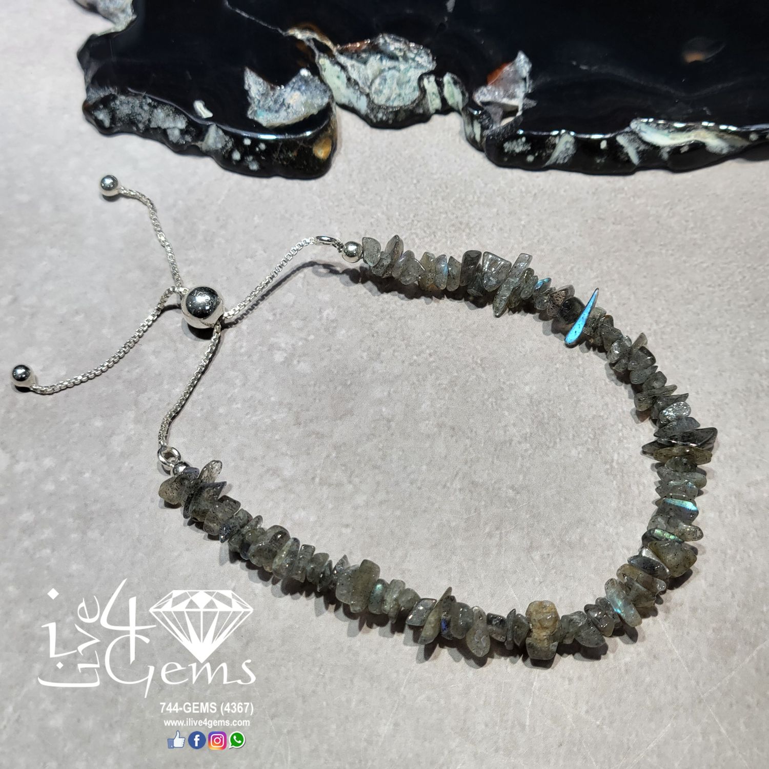 Silver Bead Cluster Bracelet Labradorite