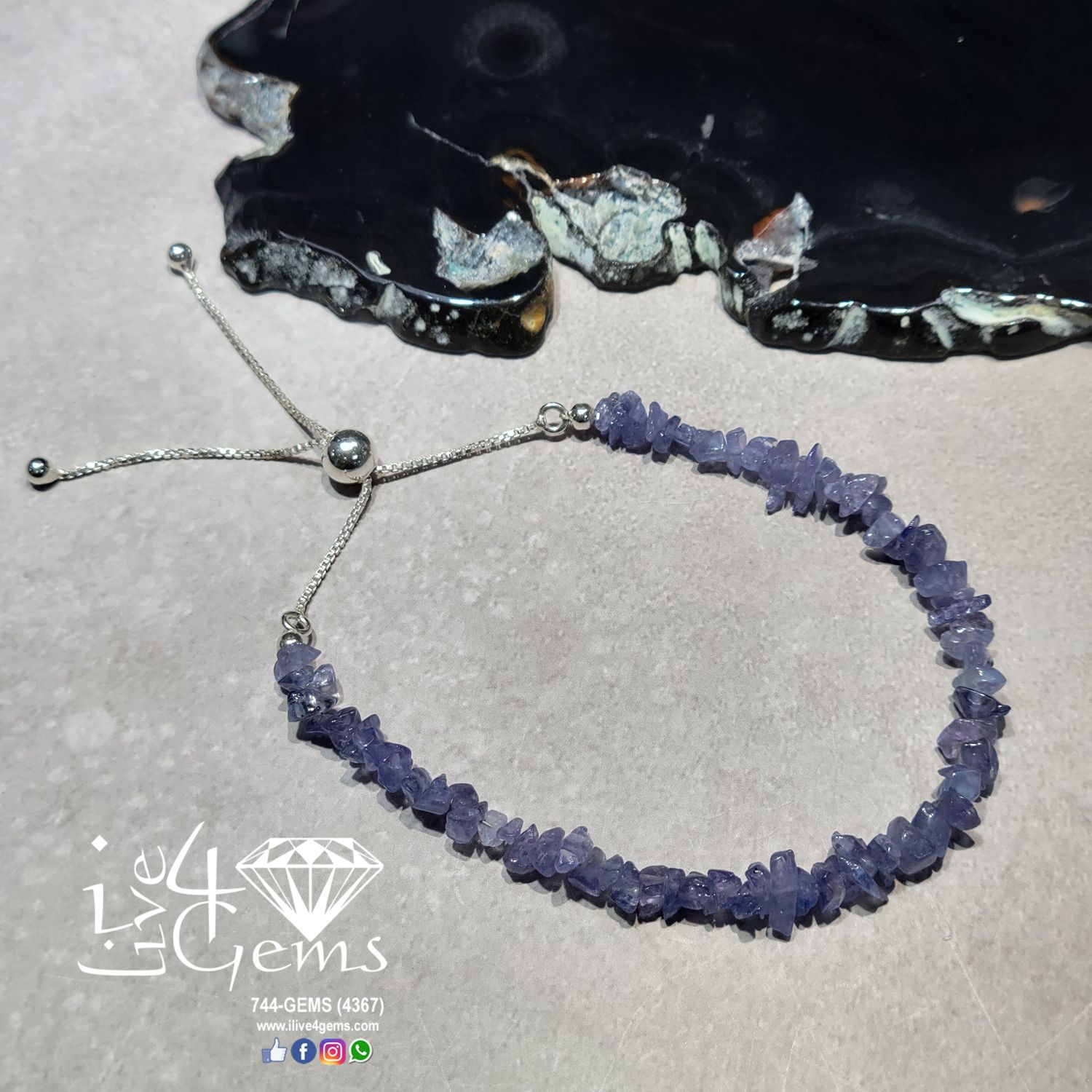 Silver Bead Cluster Bracelet Tanzanite