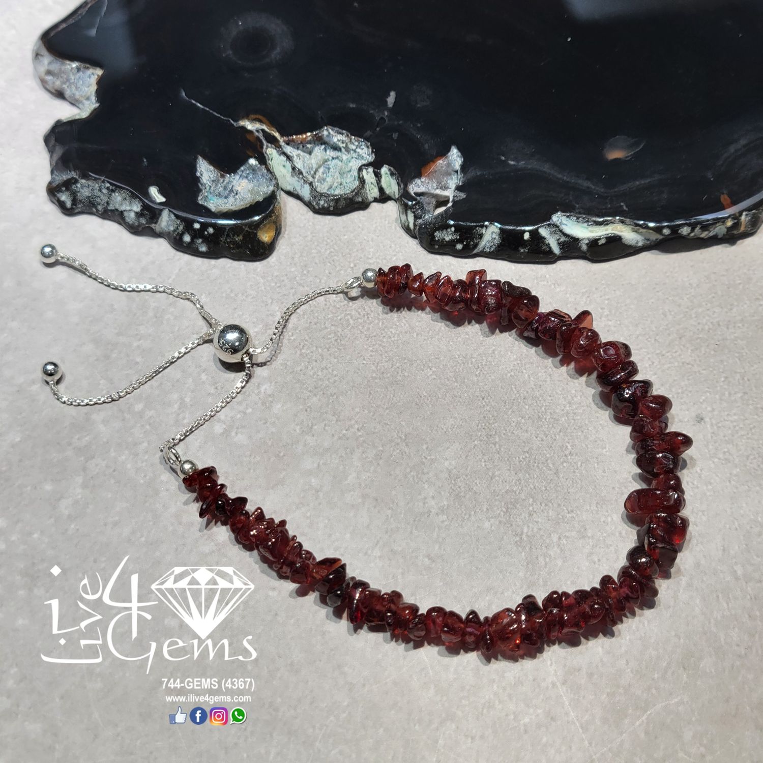 Silver Bead Cluster Bracelet Amber