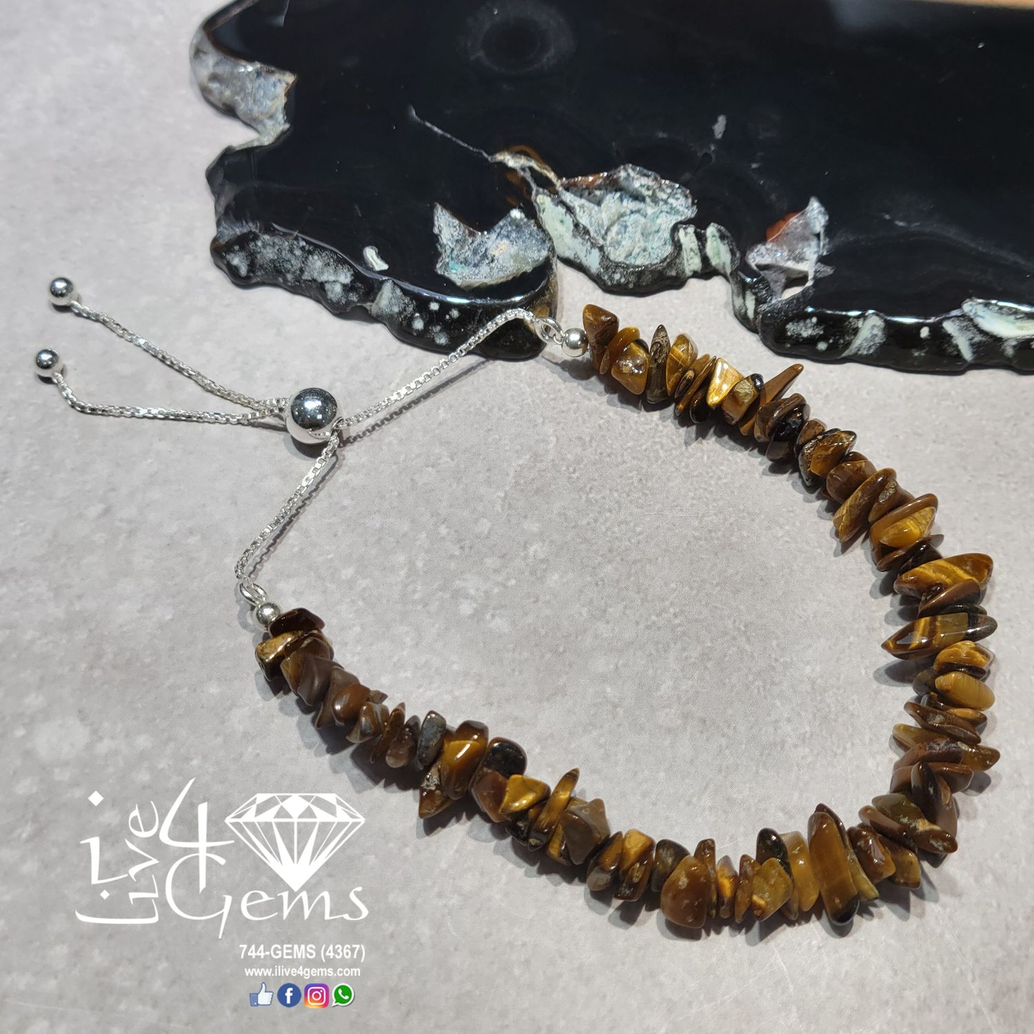 Silver Bead Cluster Bracelet Tiger&#39;s Eye