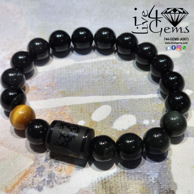 Obsidian Dragon Bead Gemstone Bracelet