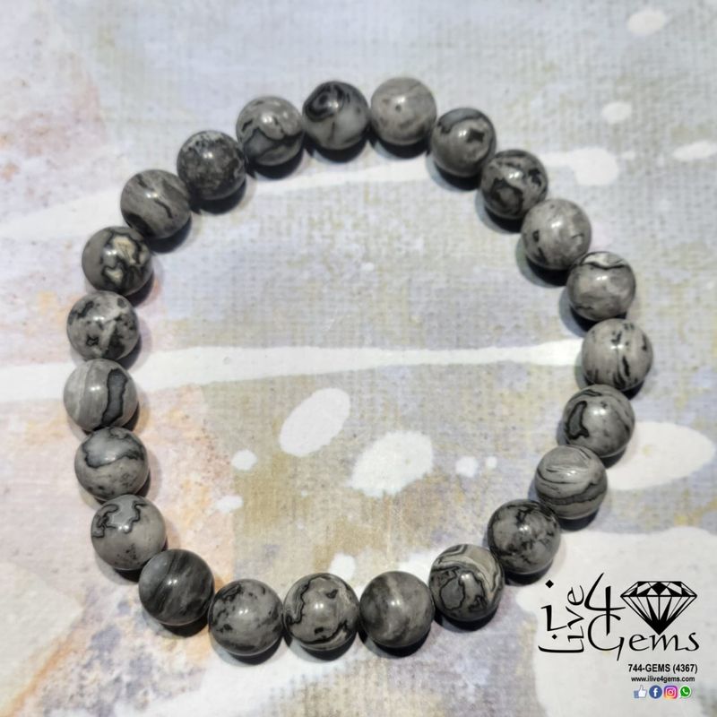 Matte Gray Jasper Gemstone Bracelet