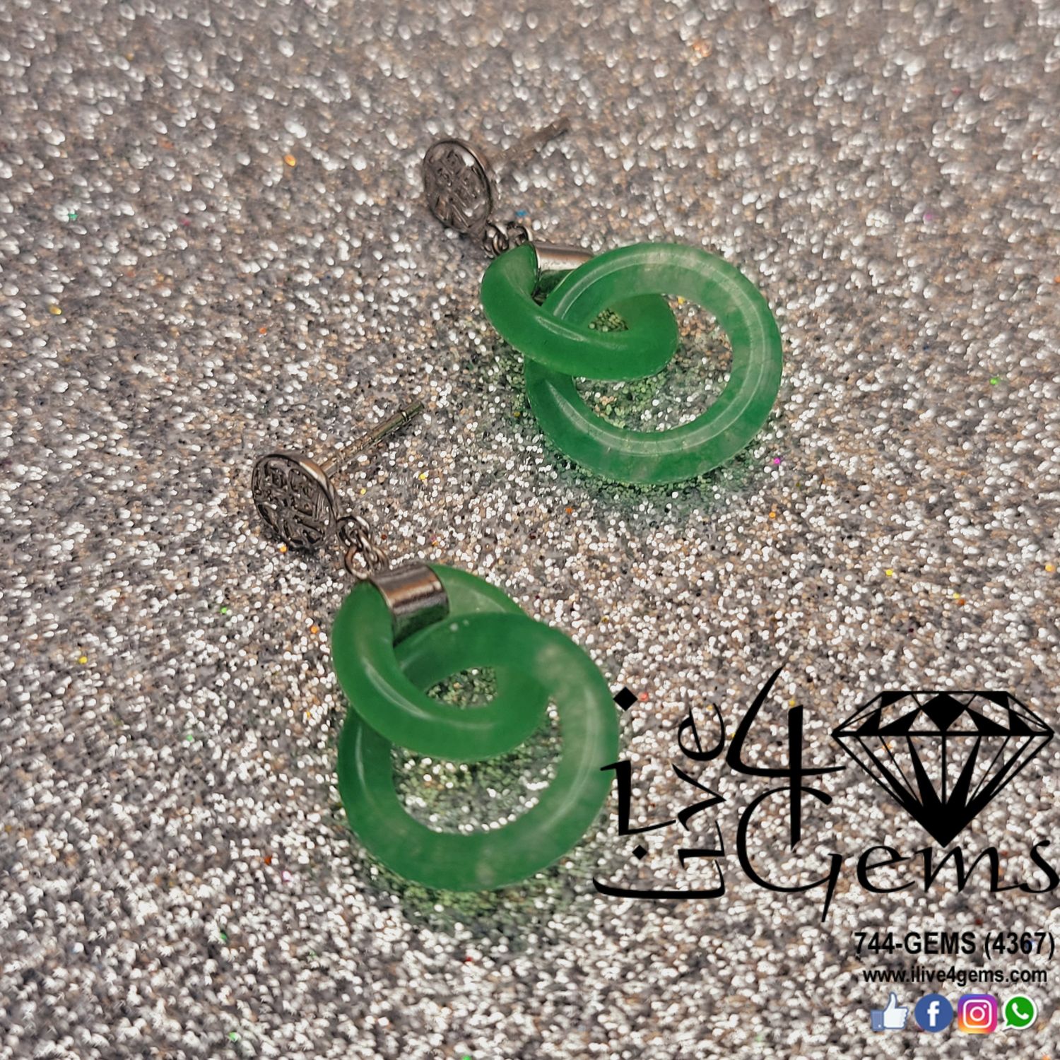 Silver Jade Infinity Hanging Earring, Color: Green