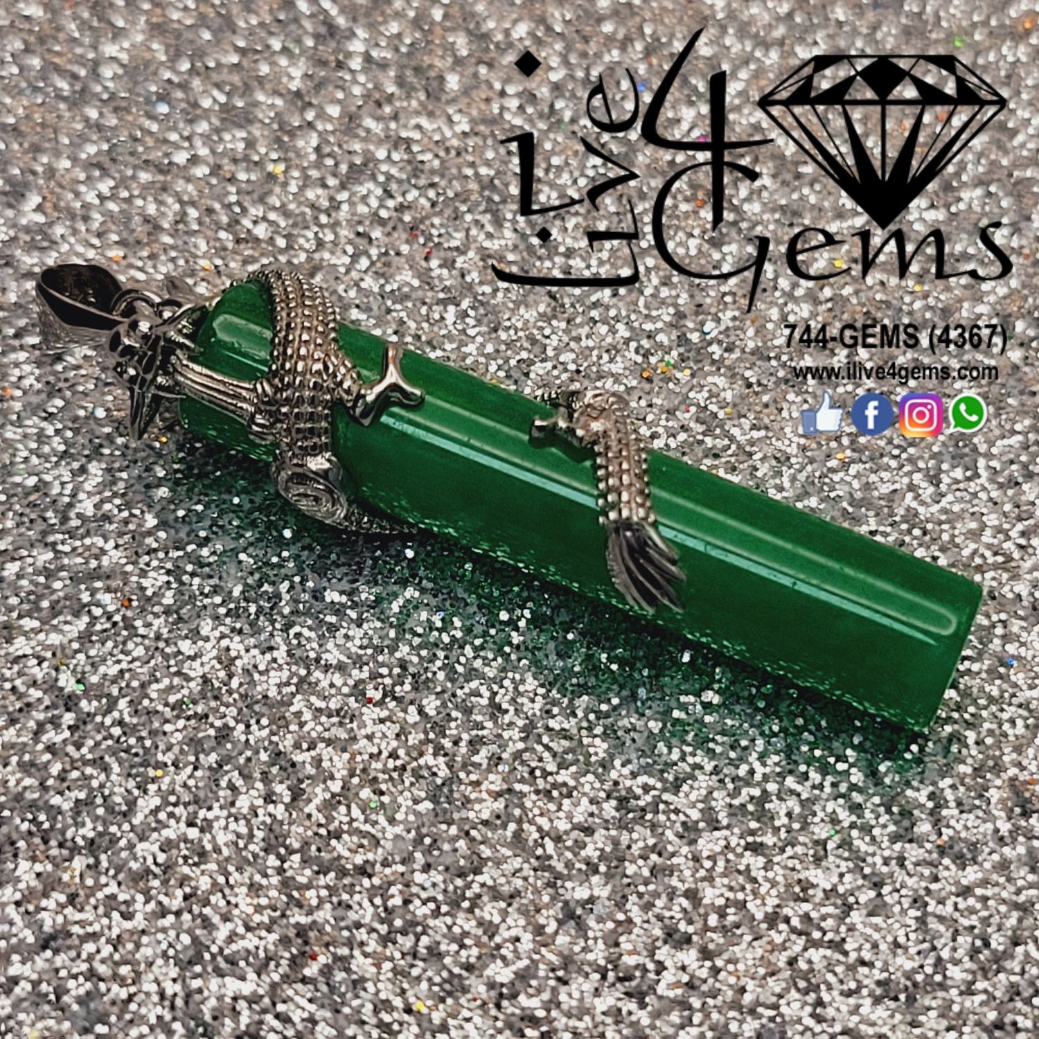 Silver Dragon Staff Pendant/Chain, Gemstone: Jade