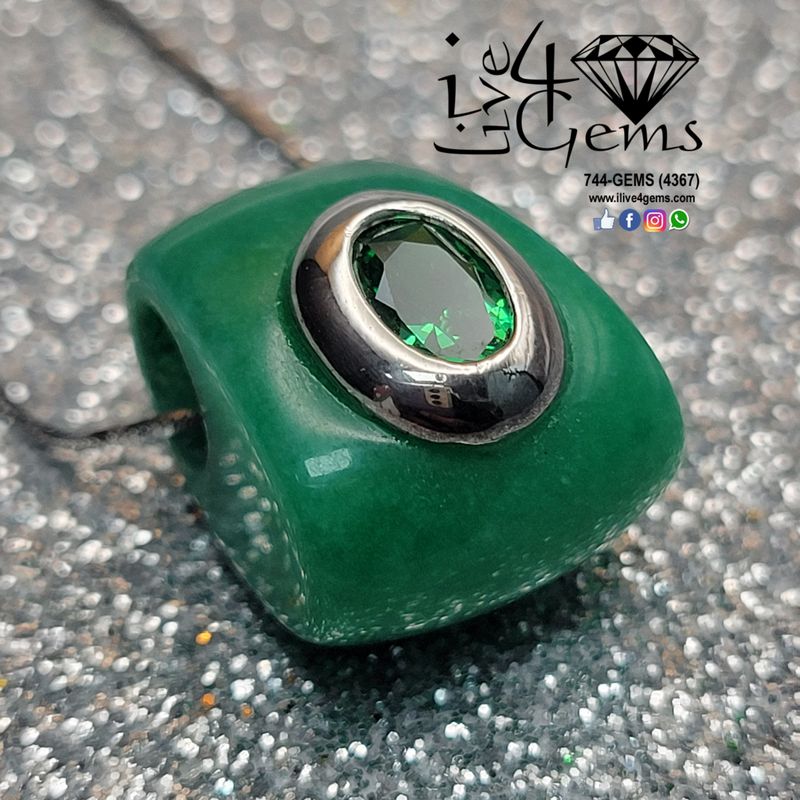 Silver Jade with Green CZ Pendant/Chain