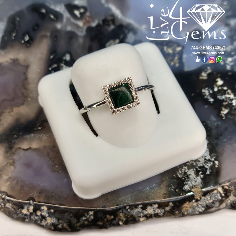 Silver Square CZ / Gemstone Ring